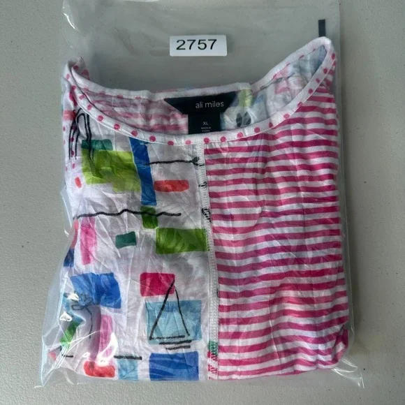 Ali Miles Patchwork Tunic Top Size XL Striped Geometric Artsy Lightweight - Picture 11 of 11